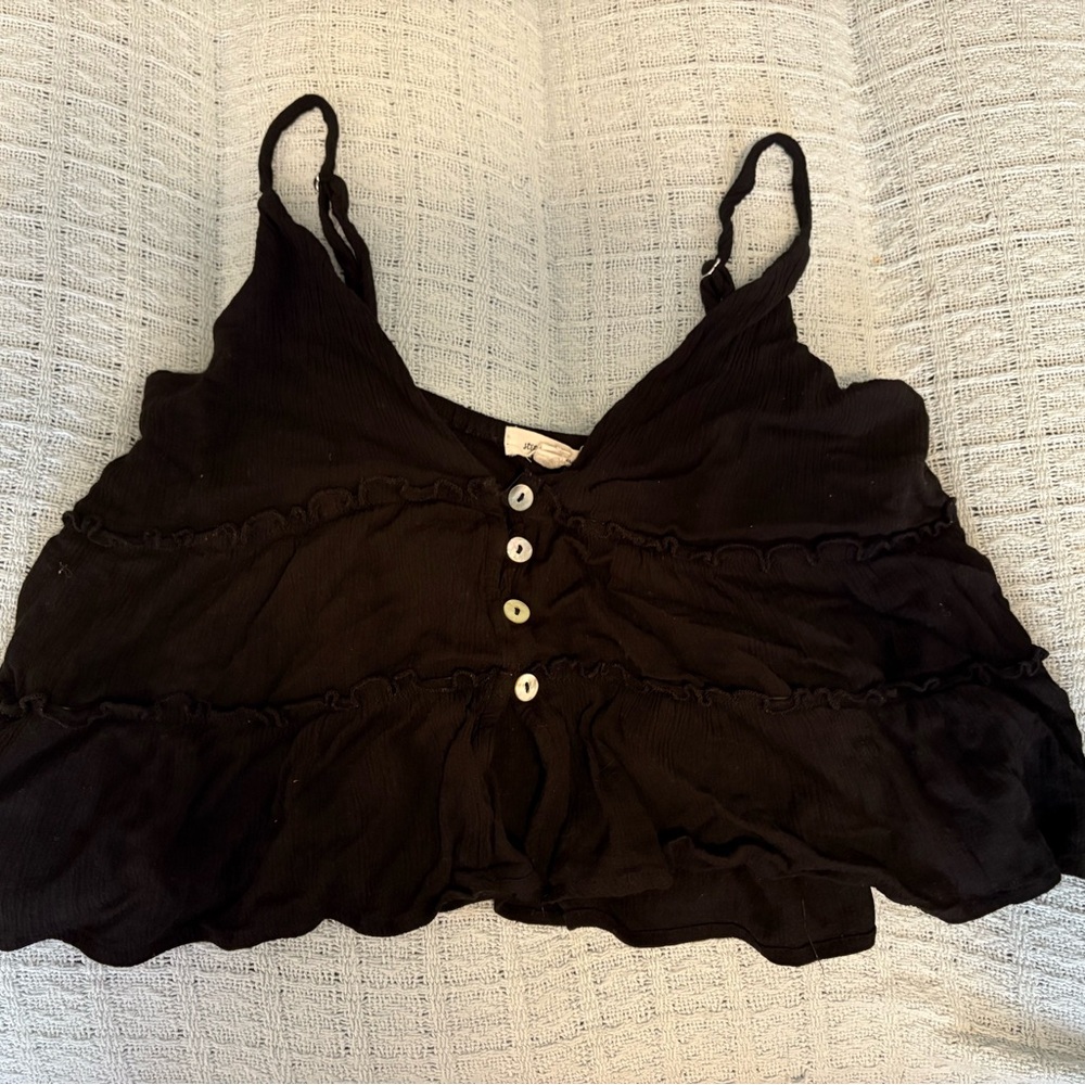 Black Ruched Ruffled Camisole Top